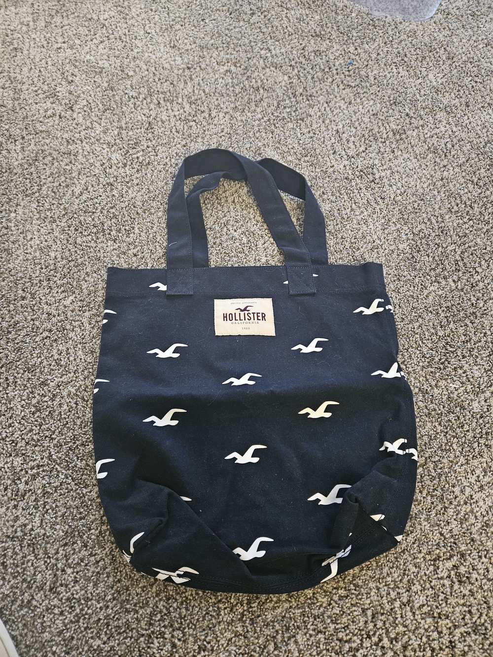 Hollister Navy Canvas Messenger Tote with White Logo Print